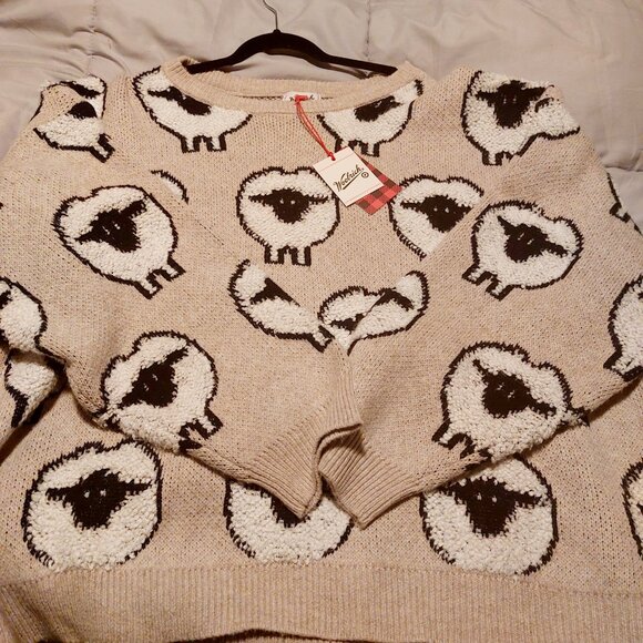Sheep Print Pullover Sweater Adult Unisex- Woolrich x Taupe XXL - Picture 6 of 7